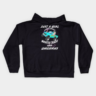 Just A Girl Who Loves Monster Trucks And Unicorns- Kids Hoodie